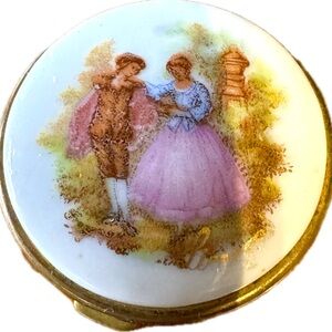 Vintage  Limoges Castel  France Fragonard Romantic Couple Trinket Box